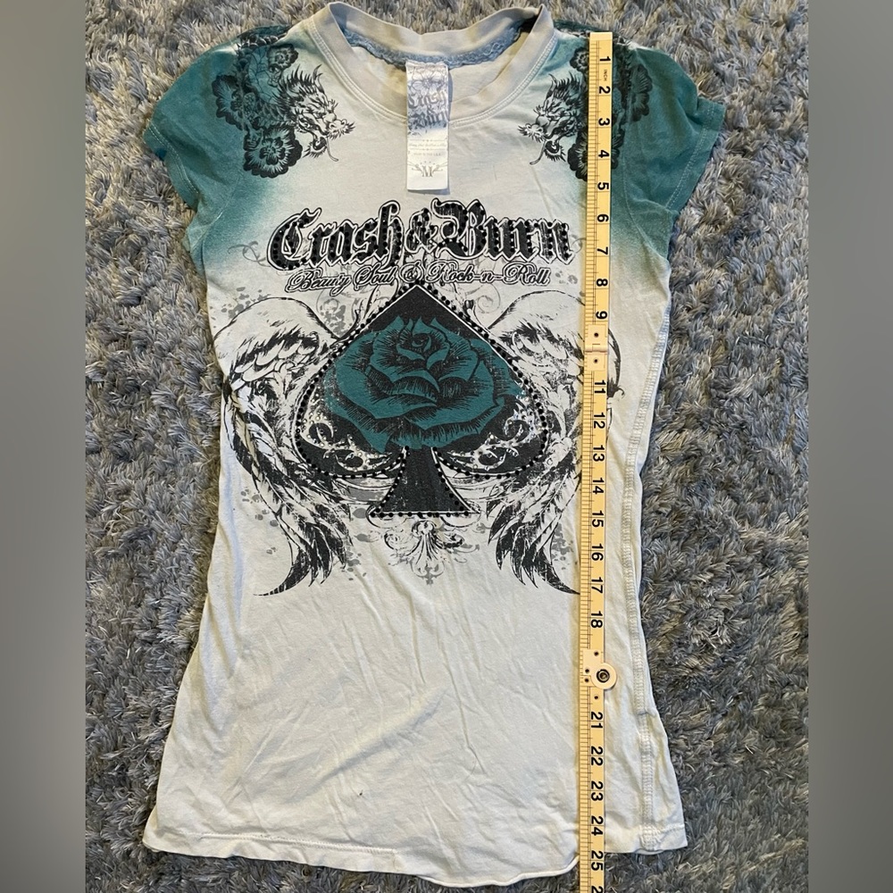 Crash & Burn VTG Bedazzled Y2K Teal Gothic Women’s M Tee